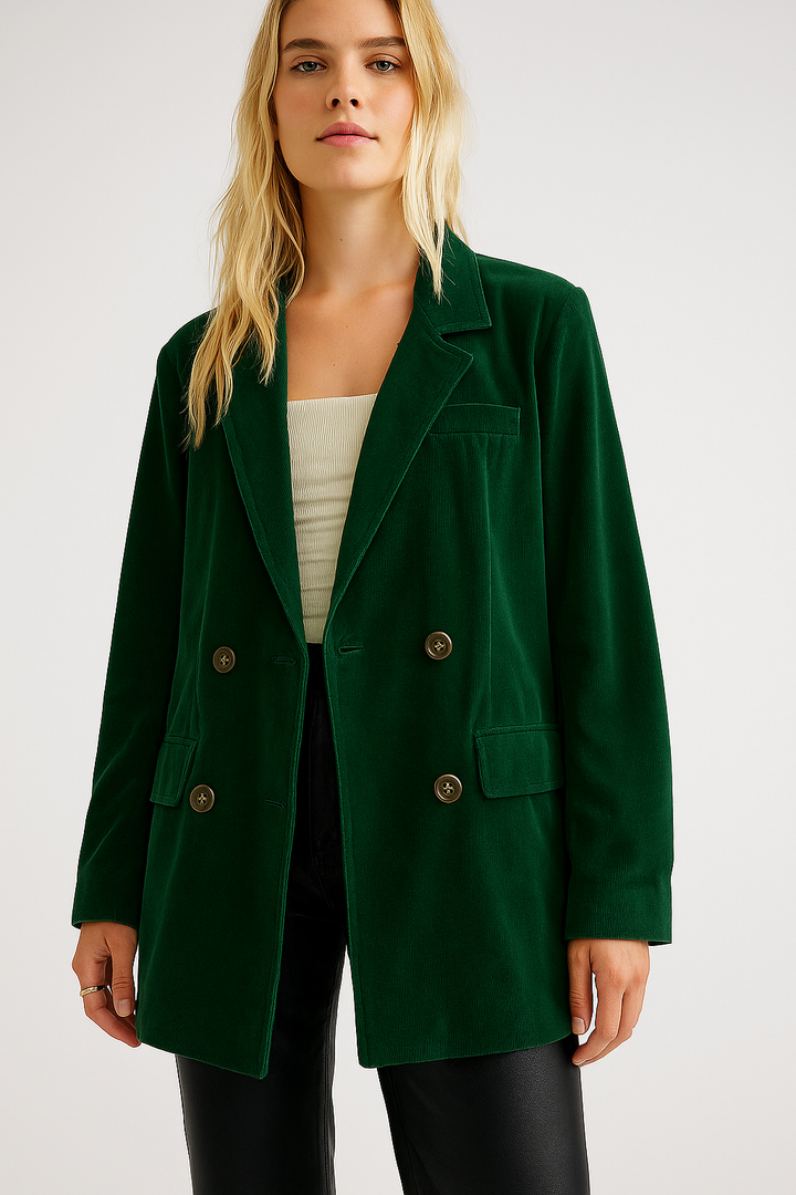 Maud | Blazer met Velvet Look en Dubbele Sluiting