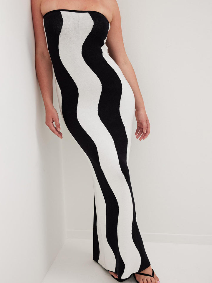 Elin | Strapless Maxi Jurk met Golvend Patroon