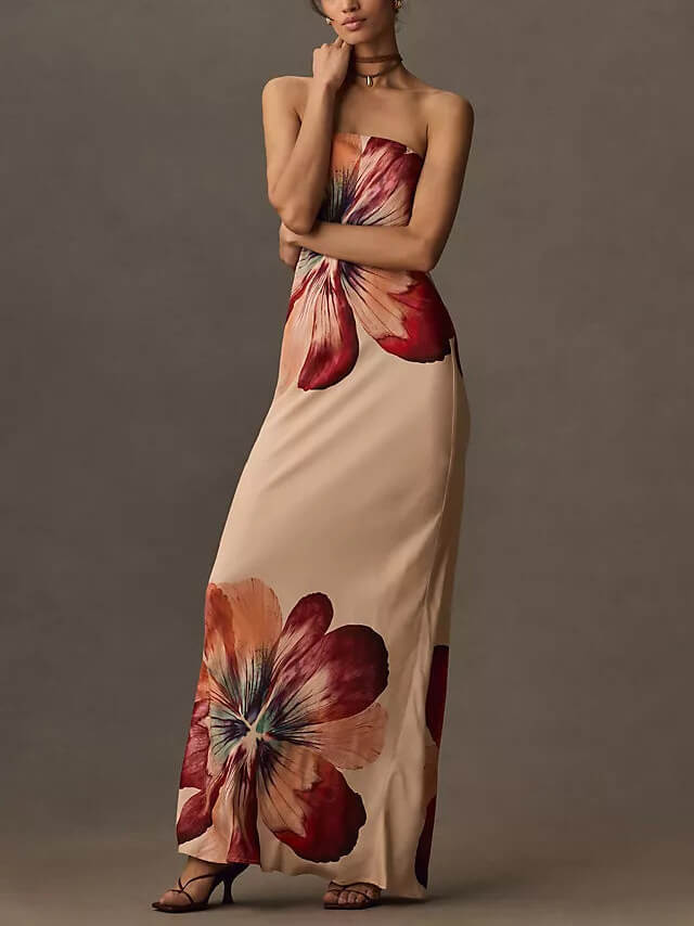 Noor | Strapless Maxi Jurk met Bloemprint