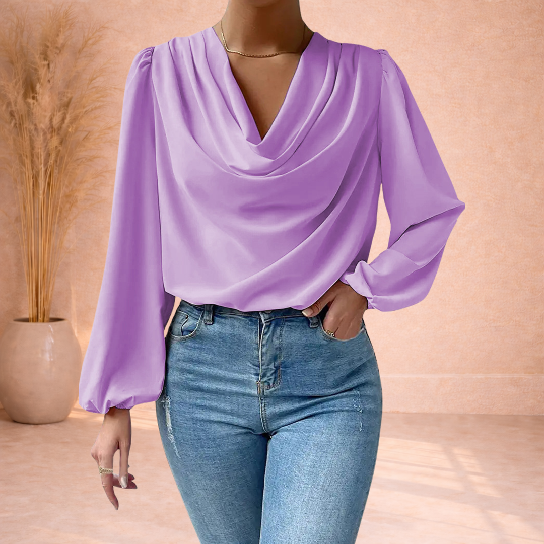 Elin | Blouse met Watervalhals en Pofmouwen