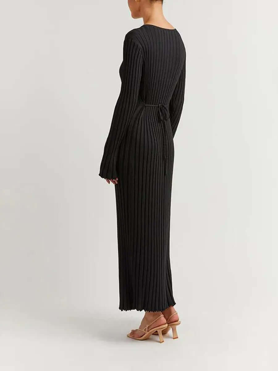 Julia | Maxi Jurk met Geplooide Structuur en Flared Mouwen
