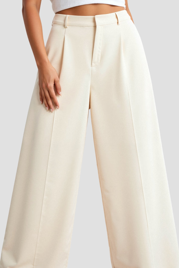 Amélie | Elegante Wide Leg Pantalon in Crème
