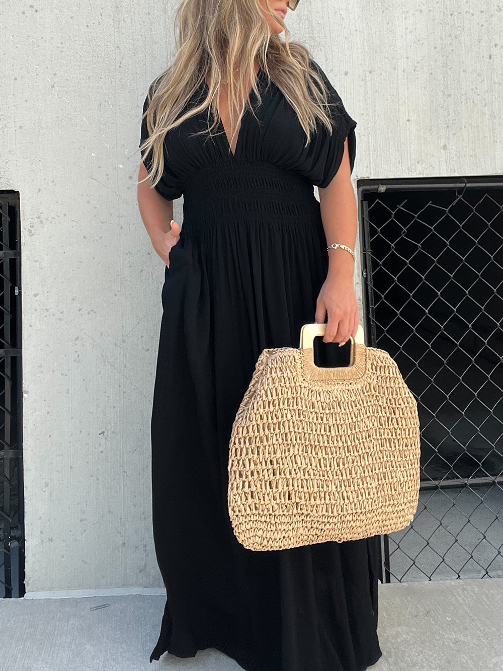 Jade | Maxi Jurk met Geplooide Taille