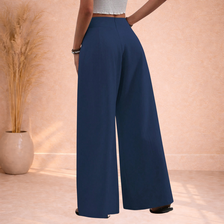 Olivia | Wijde Broek met Hoge Taille en Plooien