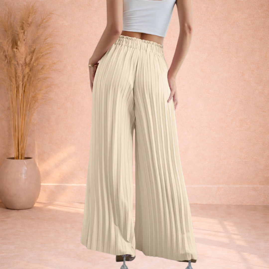 Mila | Plooi Broek met Wijde Pijpen en Strikband