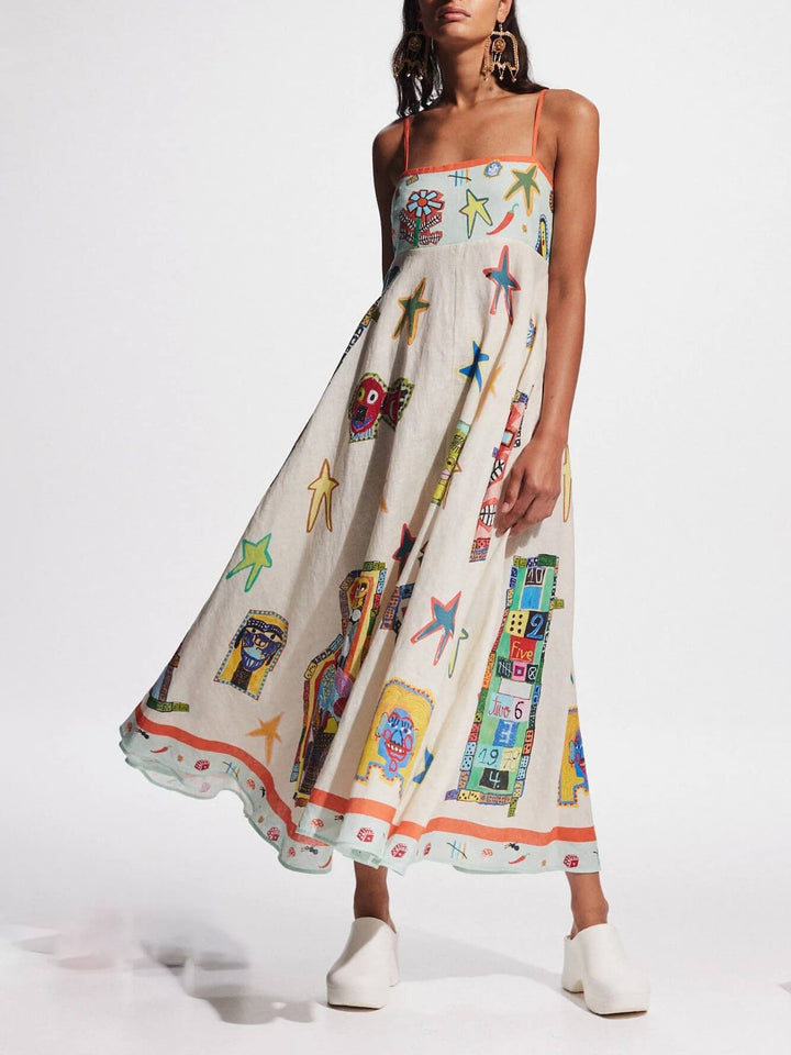 Milou | Maxi Jurk met Artistieke Print