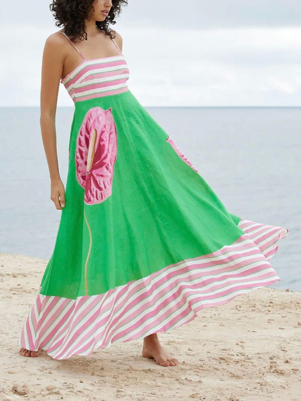 Fenna | Maxi Jurk met Strepen en Print