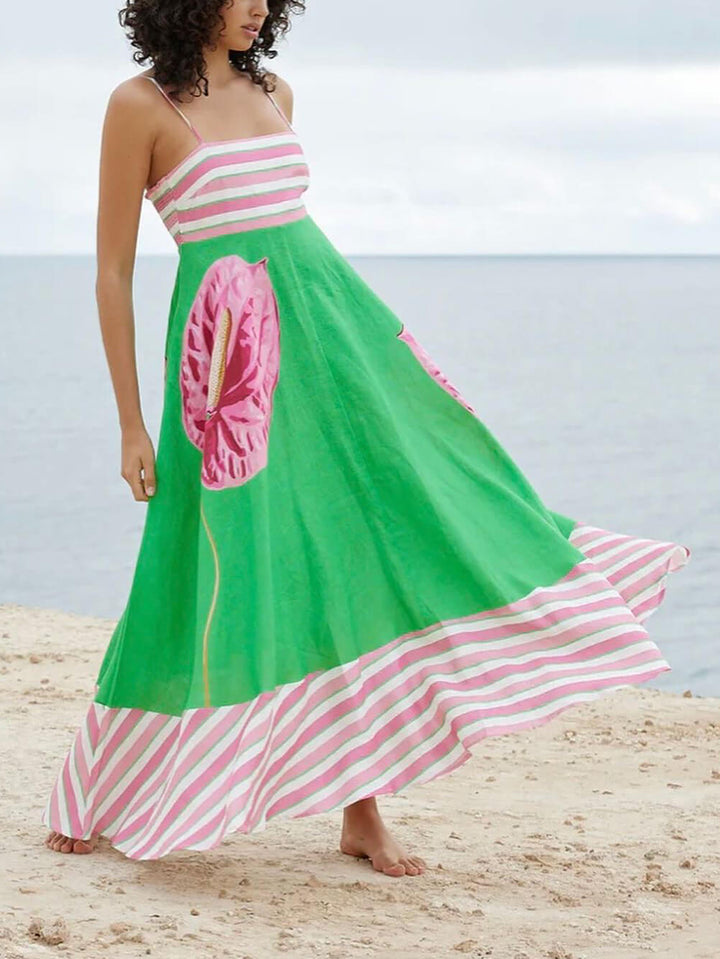 Fenna | Maxi Jurk met Strepen en Print