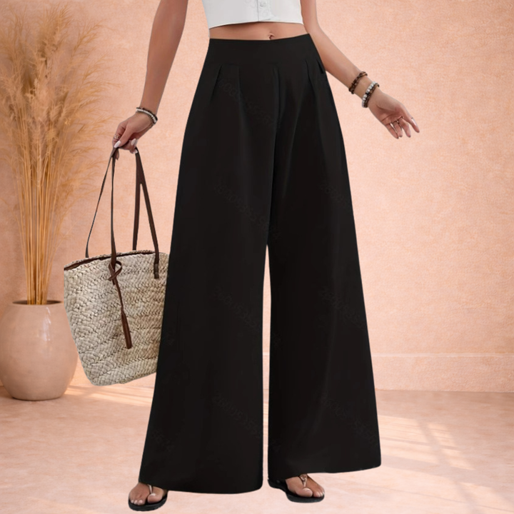 Olivia | Wijde Broek met Hoge Taille en Plooien