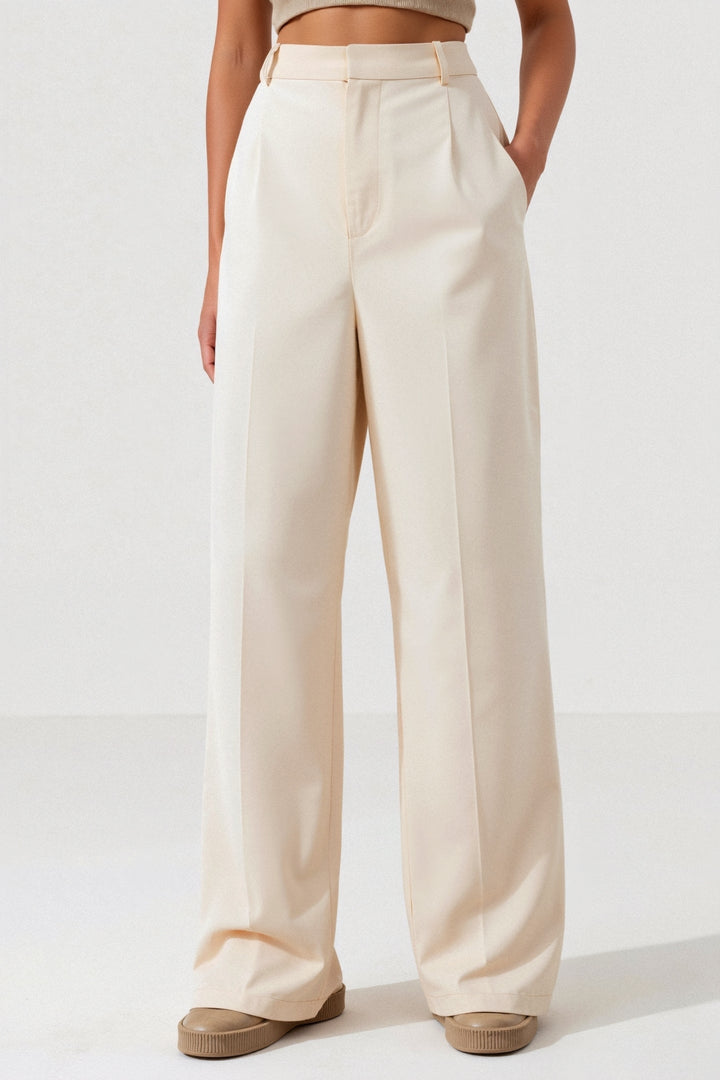 Amélie | Elegante Wide Leg Pantalon in Crème