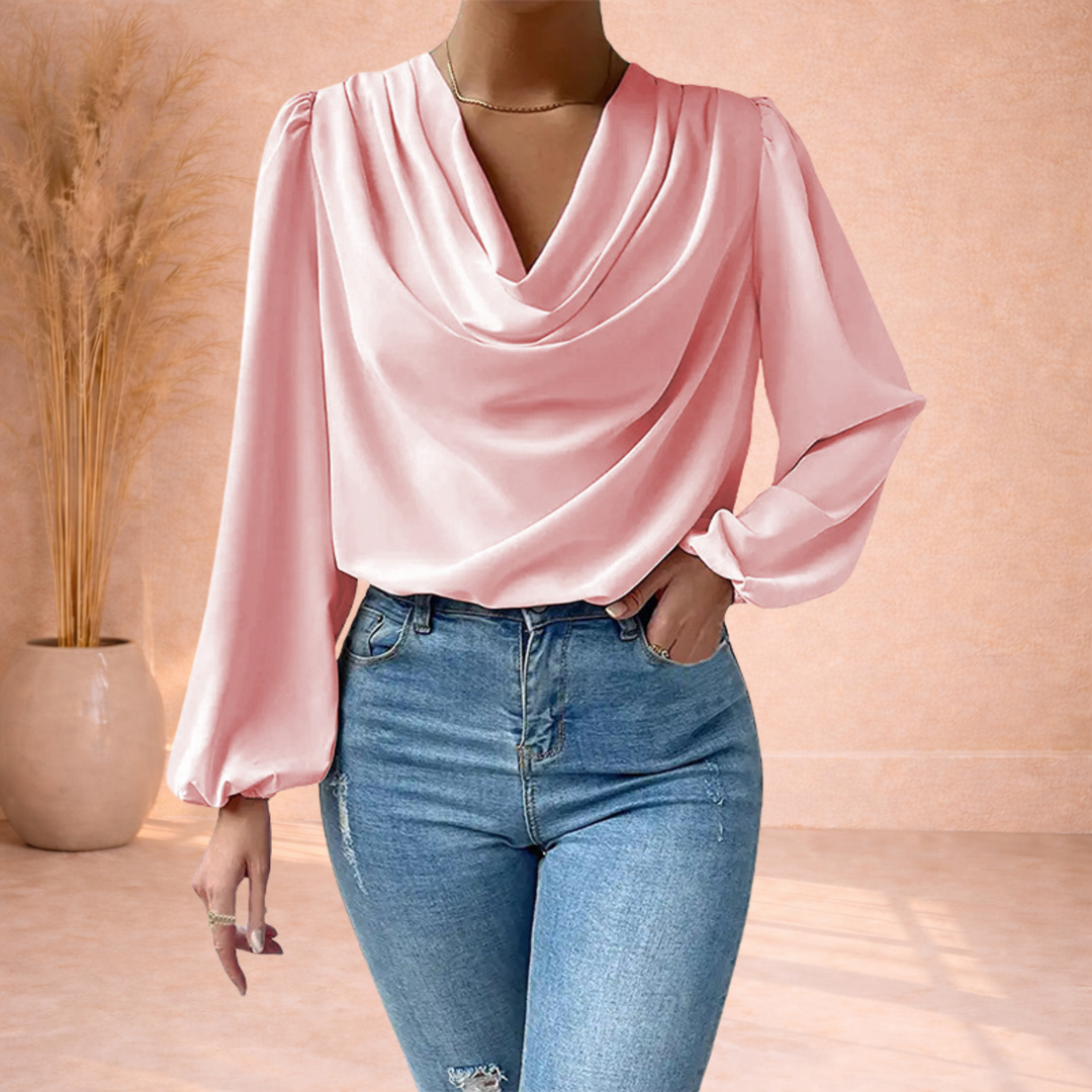 Elin | Blouse met Watervalhals en Pofmouwen
