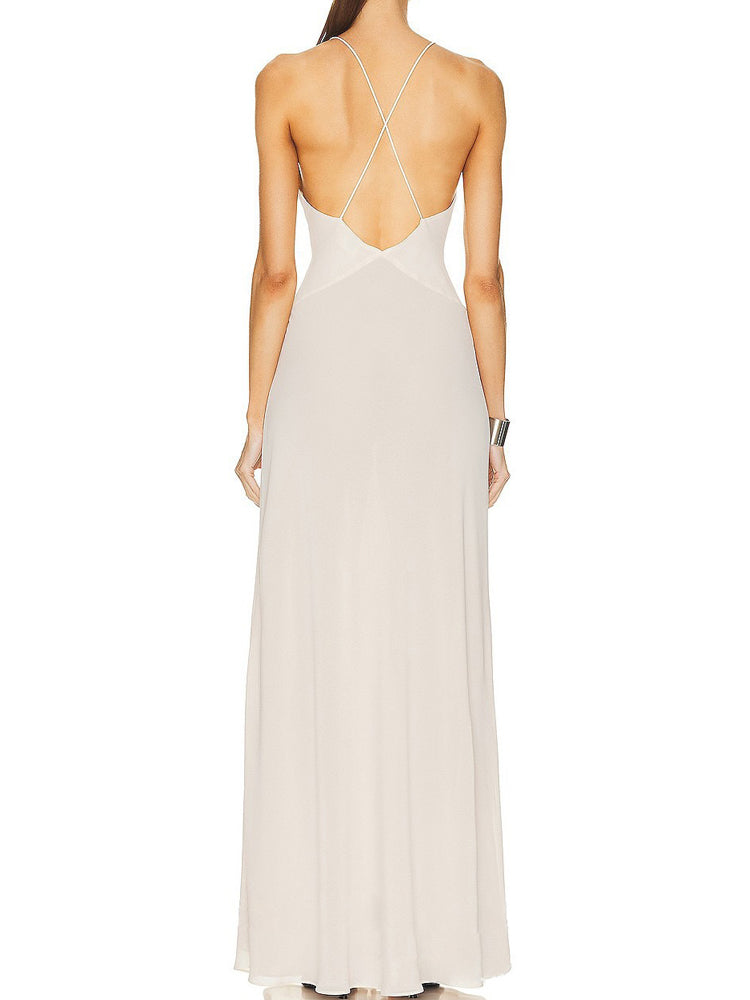 Romy | Maxi Jurk met Diepe V-hals en Detail