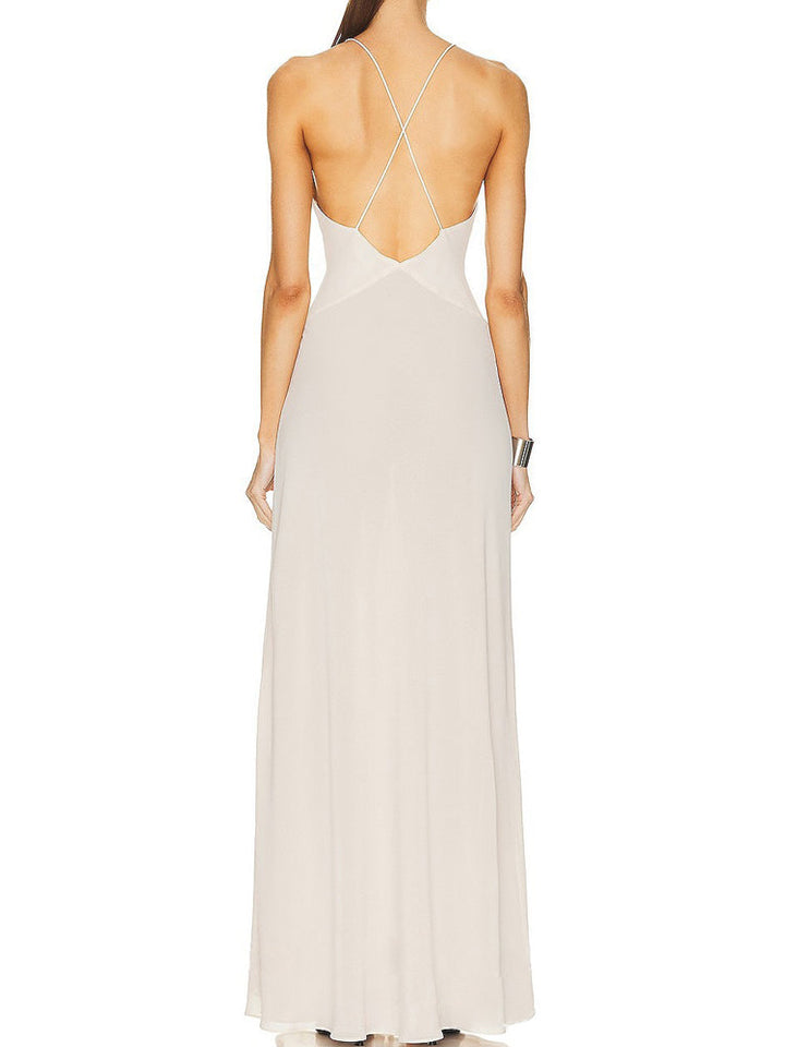 Romy | Maxi Jurk met Diepe V-hals en Detail