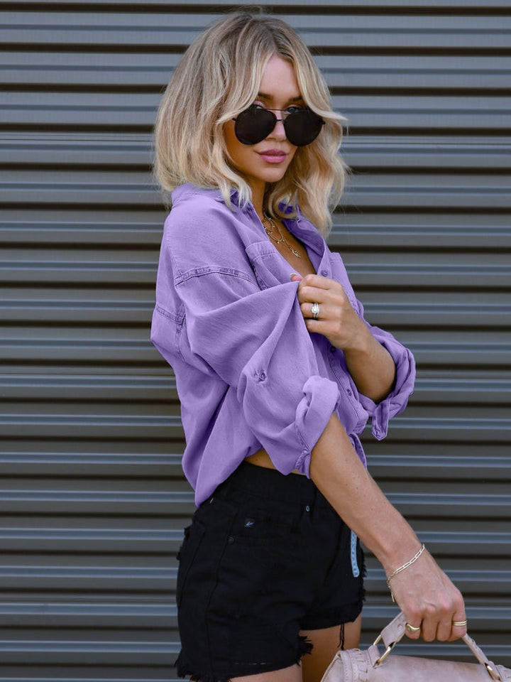 Shana | Denim Blouse met Trekkoord en Cropped Fit