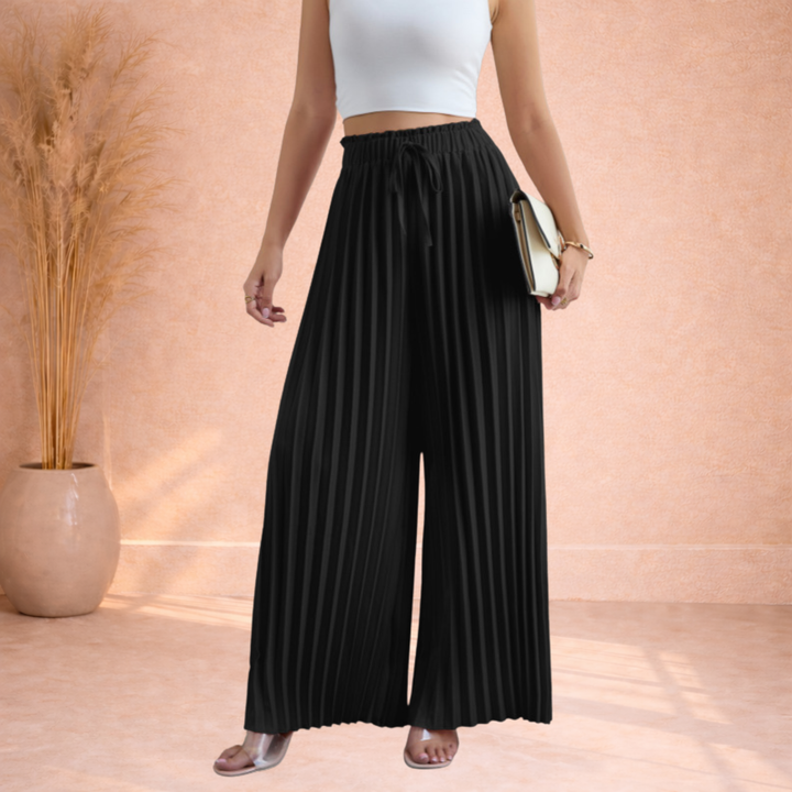 Mila | Plooi Broek met Wijde Pijpen en Strikband