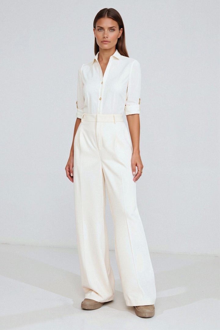 Amélie | Elegante Wide Leg Pantalon in Crème