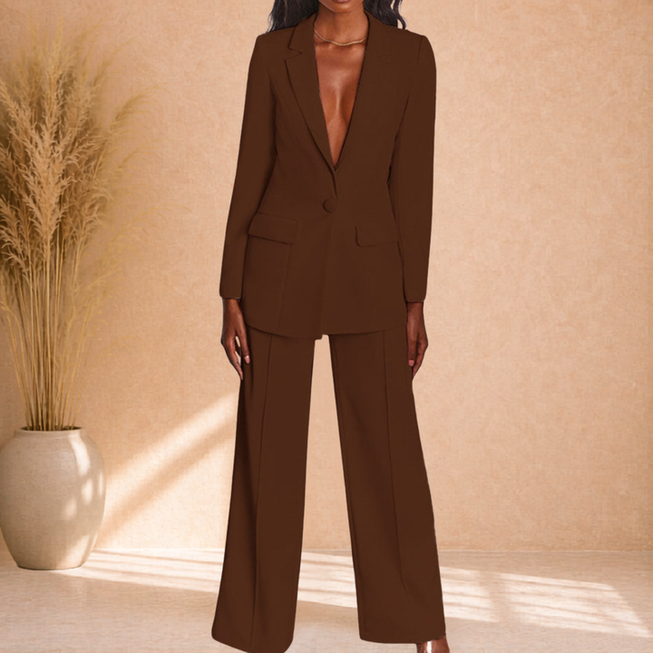 Sage | Tweedelige Blazer Set met Wijde Broek