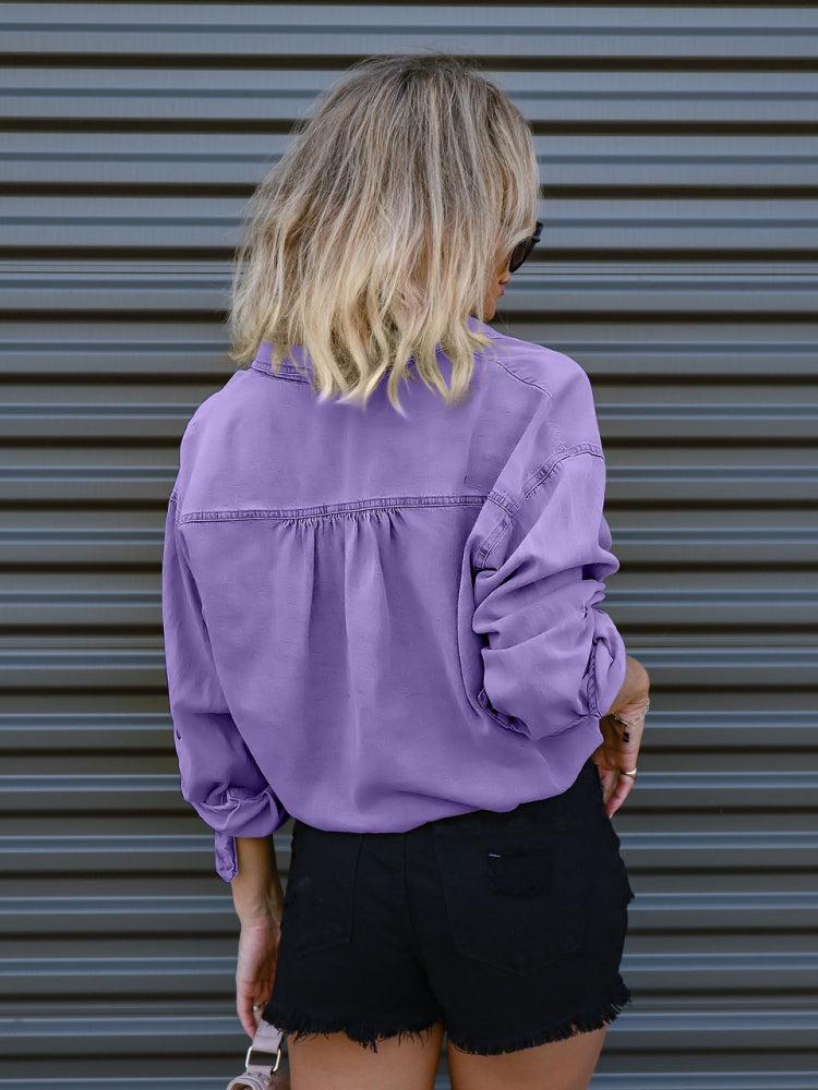 Shana | Denim Blouse met Trekkoord en Cropped Fit