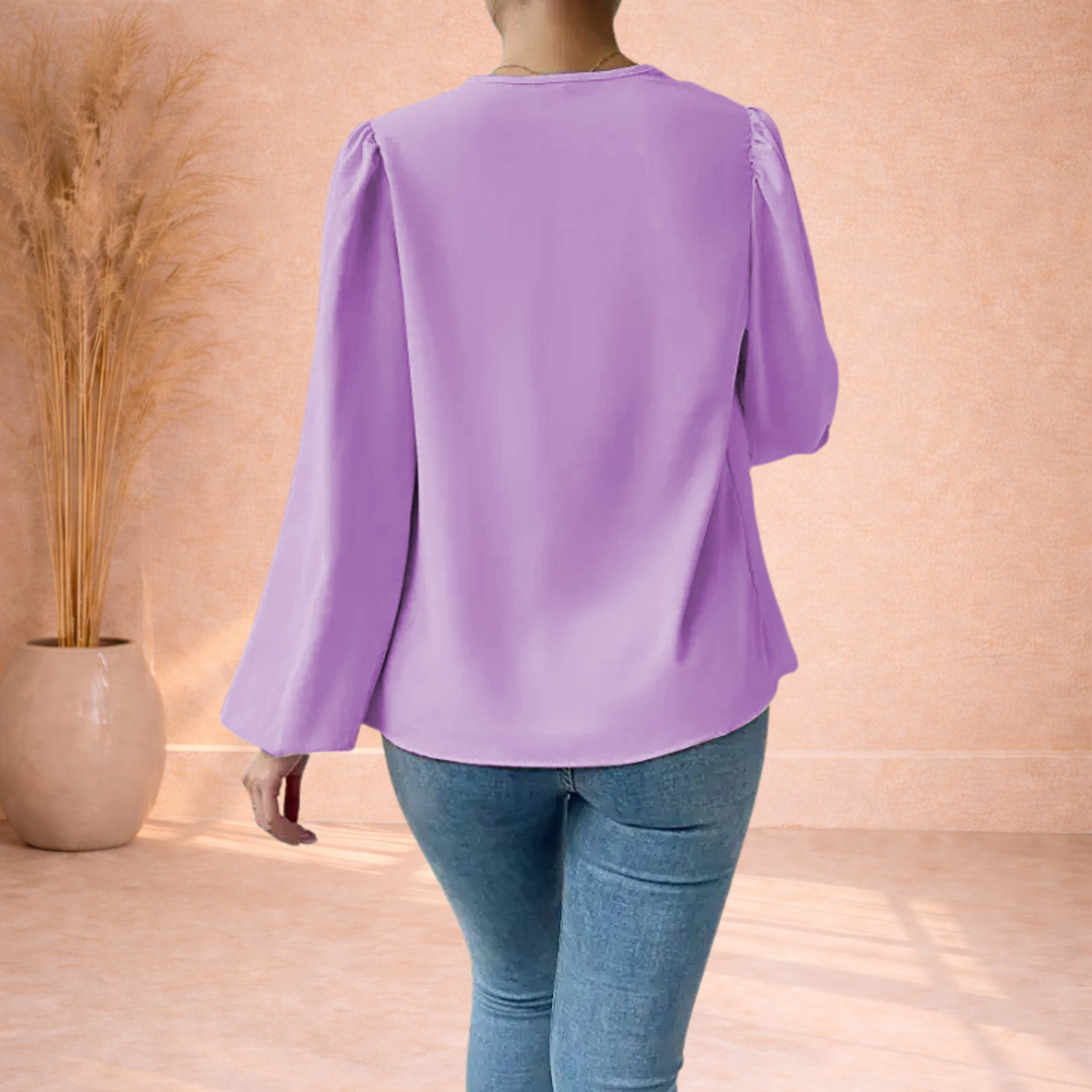 Elin | Blouse met Watervalhals en Pofmouwen