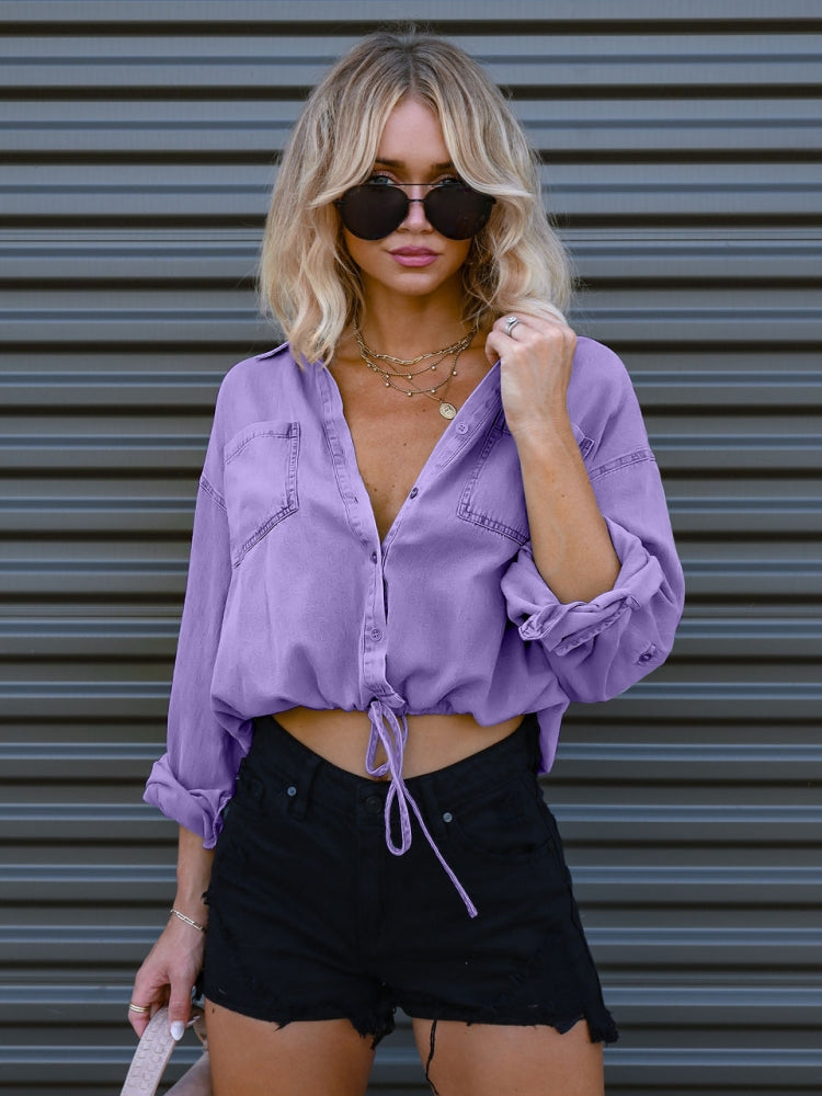 Shana | Denim Blouse met Trekkoord en Cropped Fit