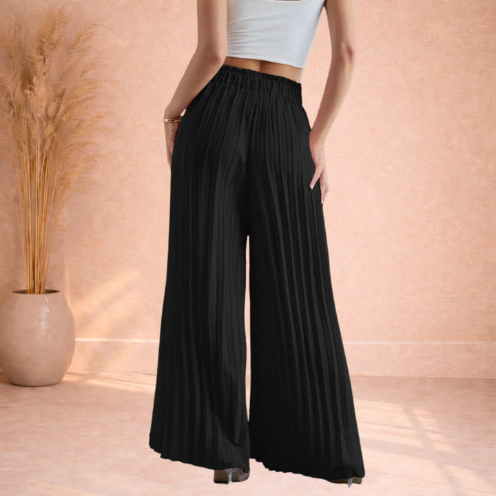 Mila | Plooi Broek met Wijde Pijpen en Strikband