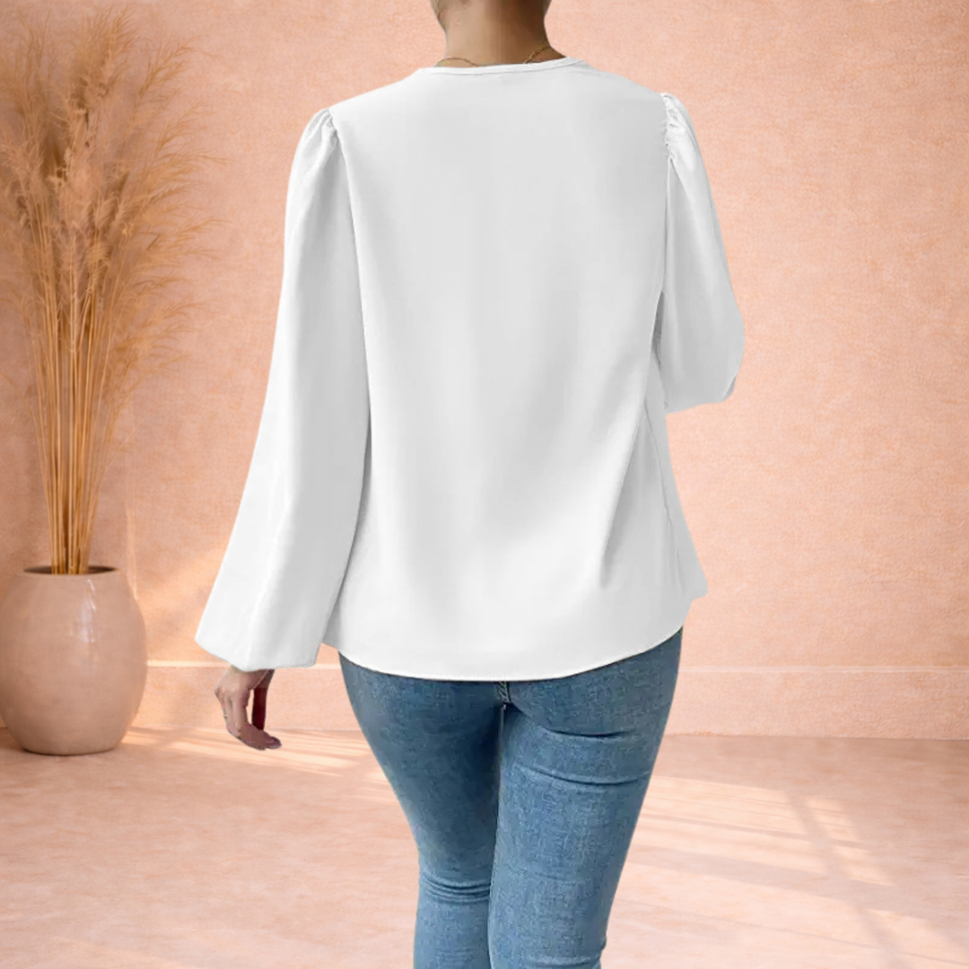 Elin | Blouse met Watervalhals en Pofmouwen