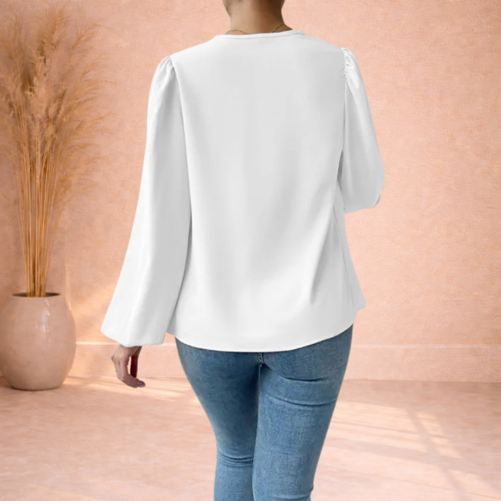 Elin | Blouse met Watervalhals en Pofmouwen