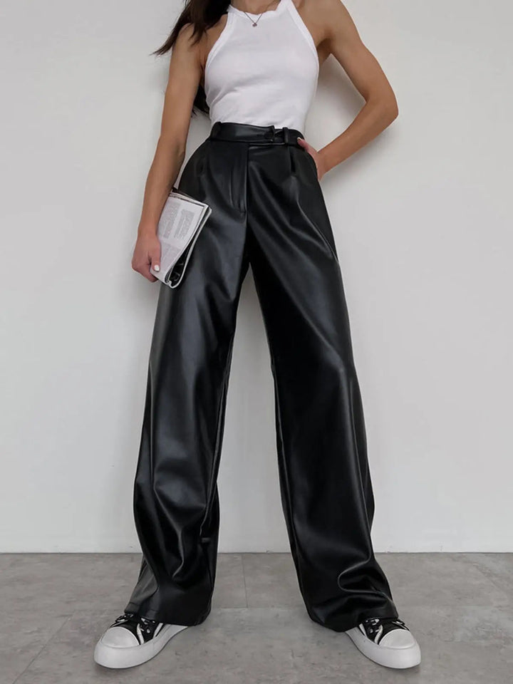 Milla | Hoge Taille Kunstleer Baggy Broek