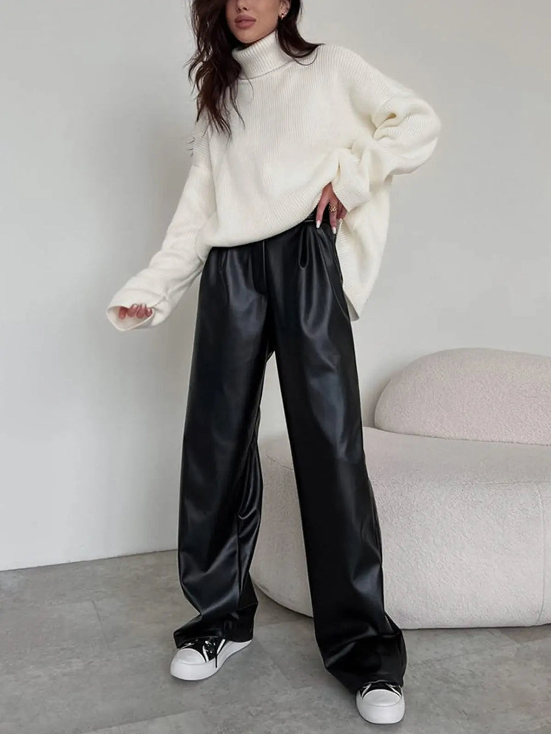 Milla | Hoge Taille Kunstleer Baggy Broek