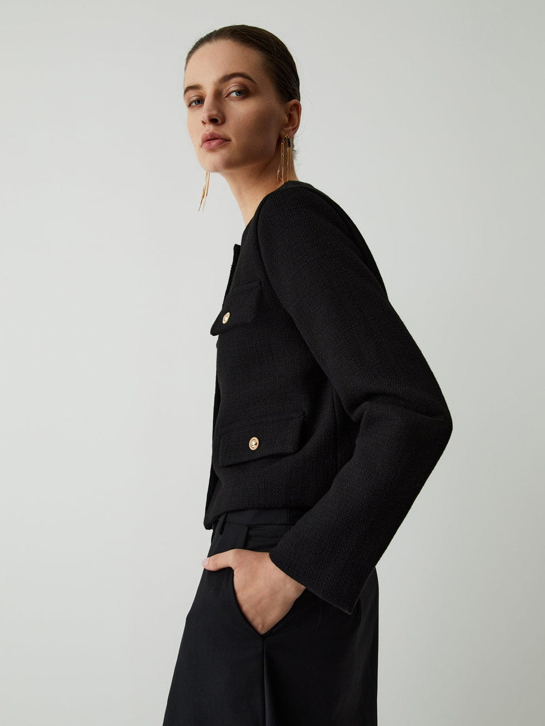 Chloé | Cropped Blazer met Goudkleurige Knopen
