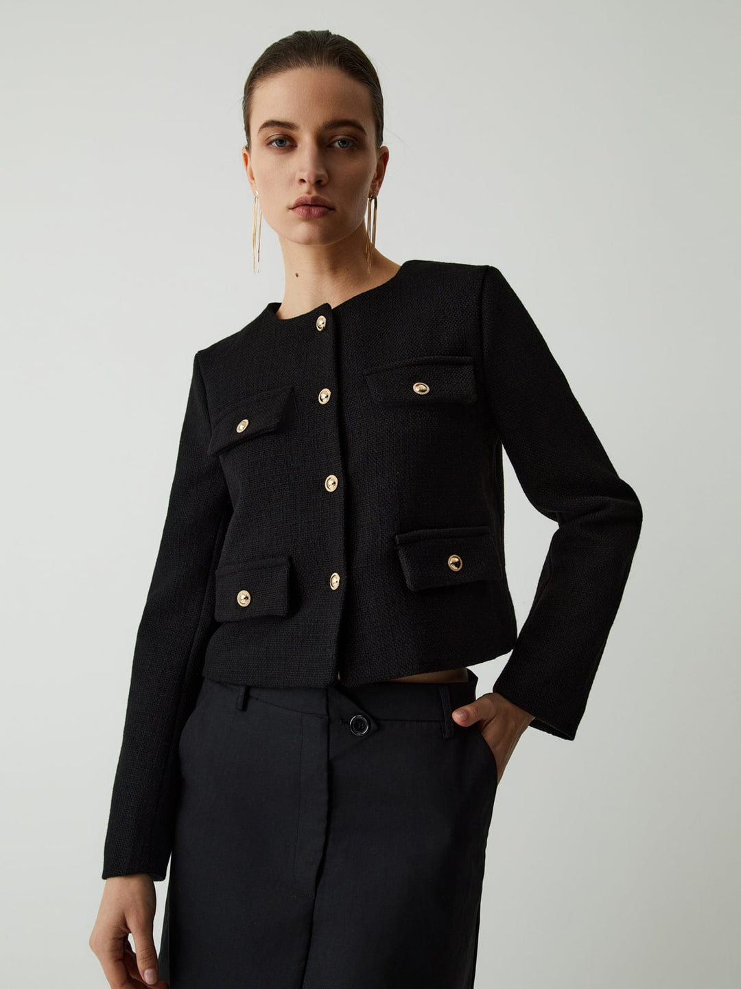 Chloé | Cropped Blazer met Goudkleurige Knopen