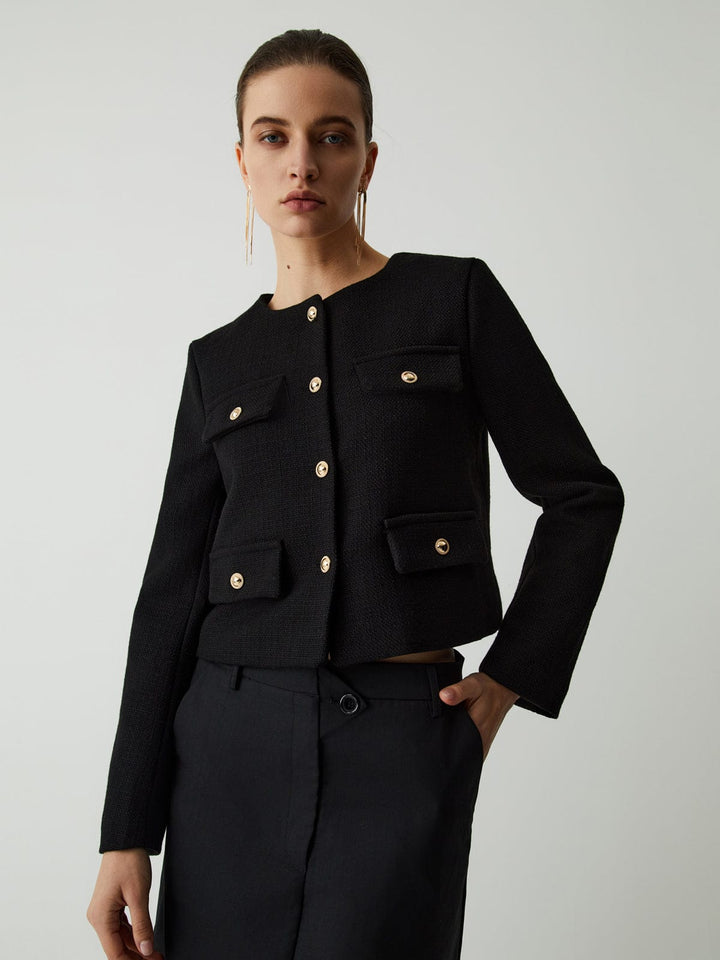 Chloé | Cropped Blazer met Goudkleurige Knopen