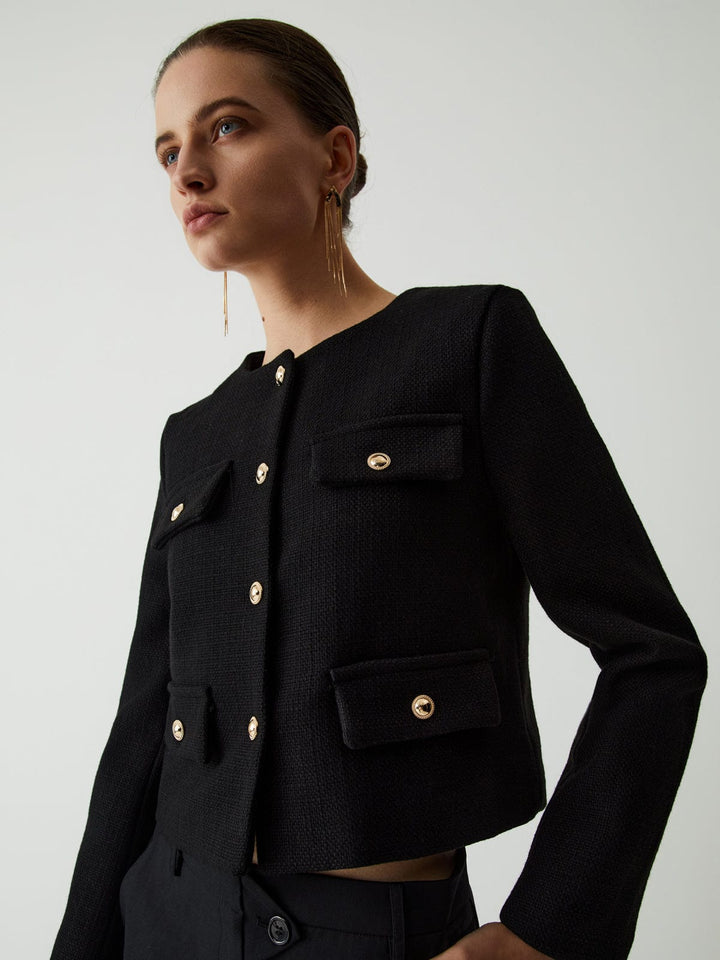 Chloé | Cropped Blazer met Goudkleurige Knopen