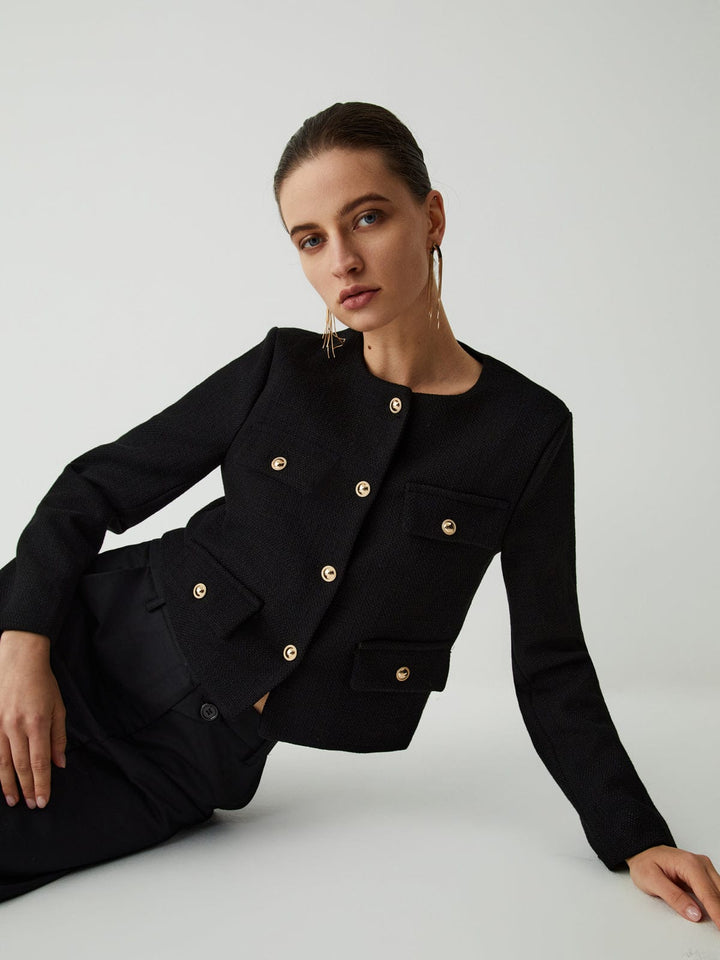 Chloé | Cropped Blazer met Goudkleurige Knopen