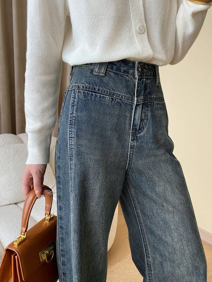 Dianne | Vintage Denim Wide Leg Jeans met Knopen