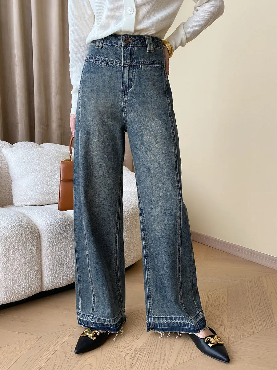 Dianne | Vintage Denim Wide Leg Jeans met Knopen