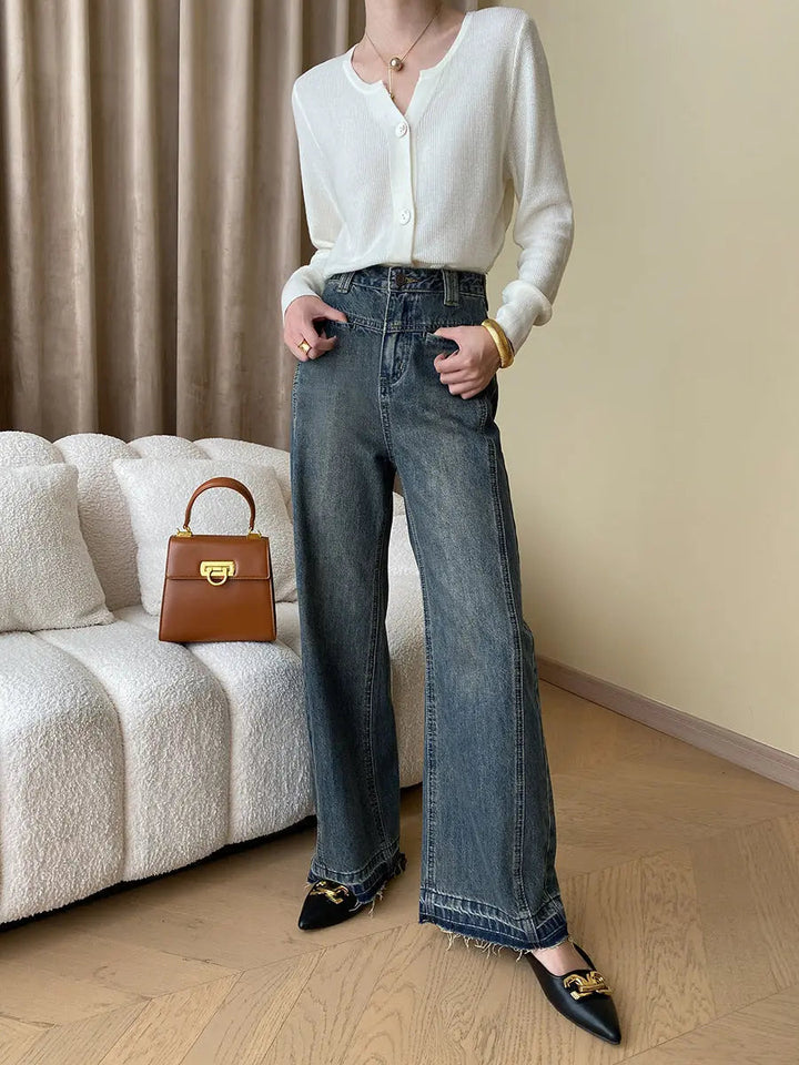 Dianne | Vintage Denim Wide Leg Jeans met Knopen
