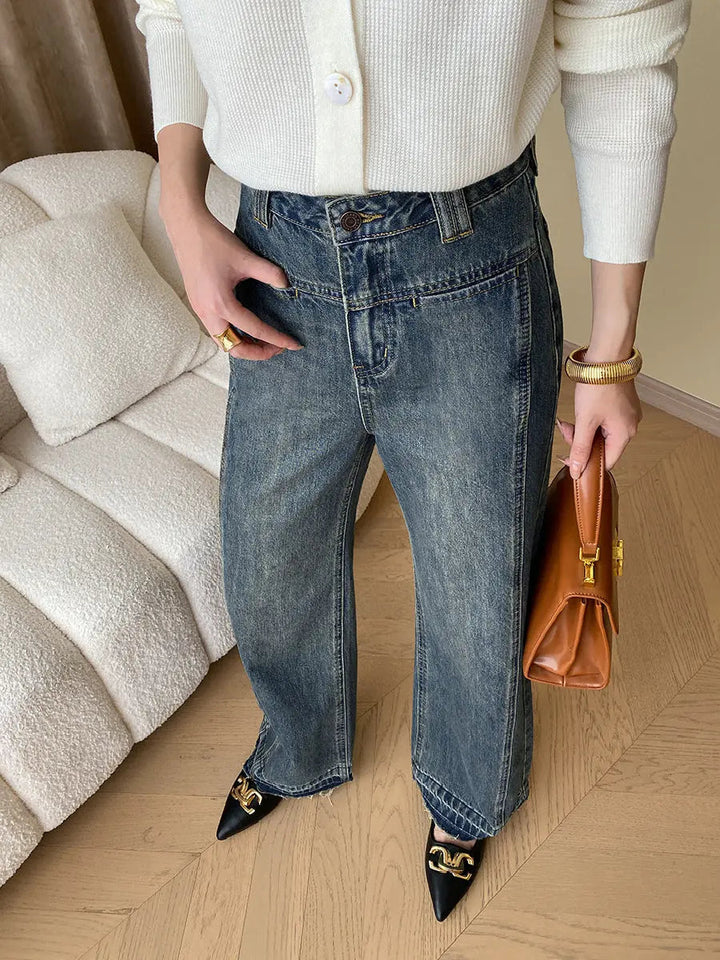 Dianne | Vintage Denim Wide Leg Jeans met Knopen