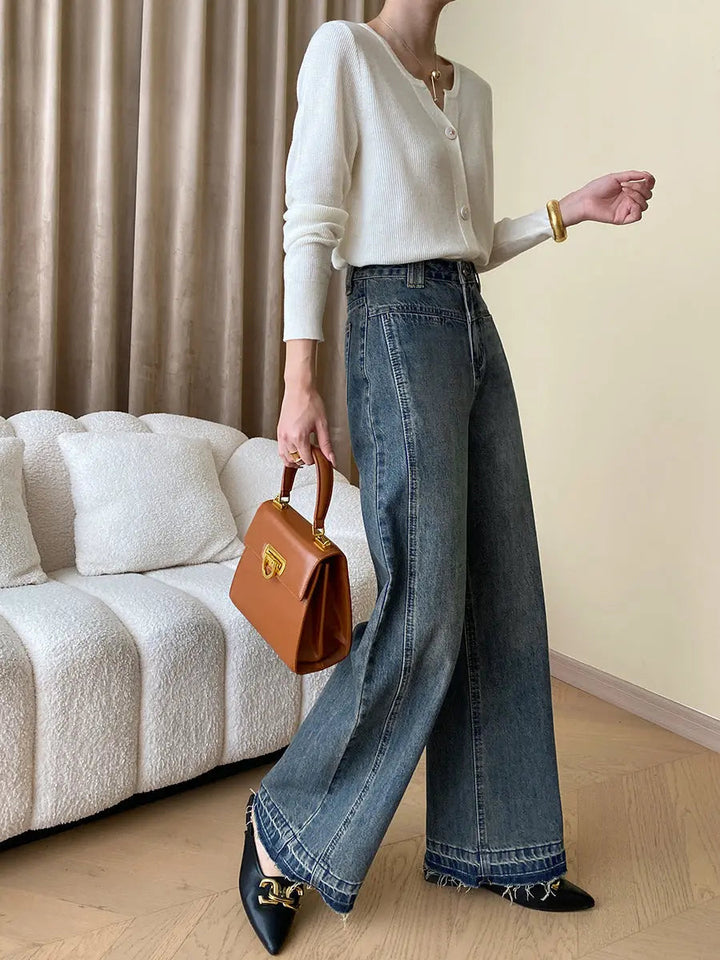 Dianne | Vintage Denim Wide Leg Jeans met Knopen