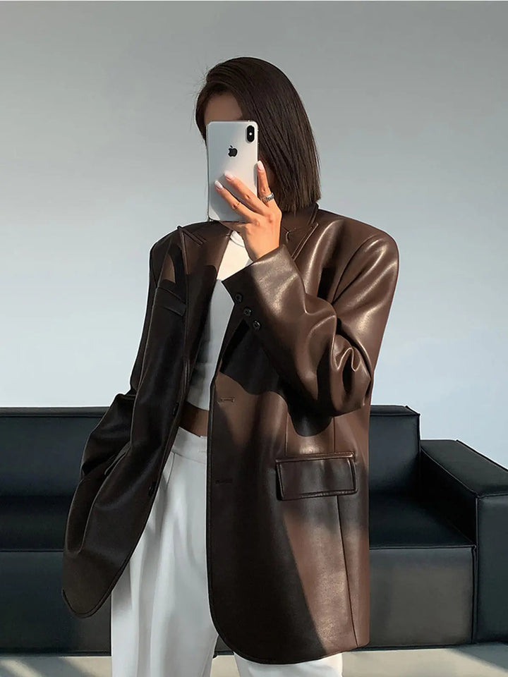 Noa | Faux Leather Blazer