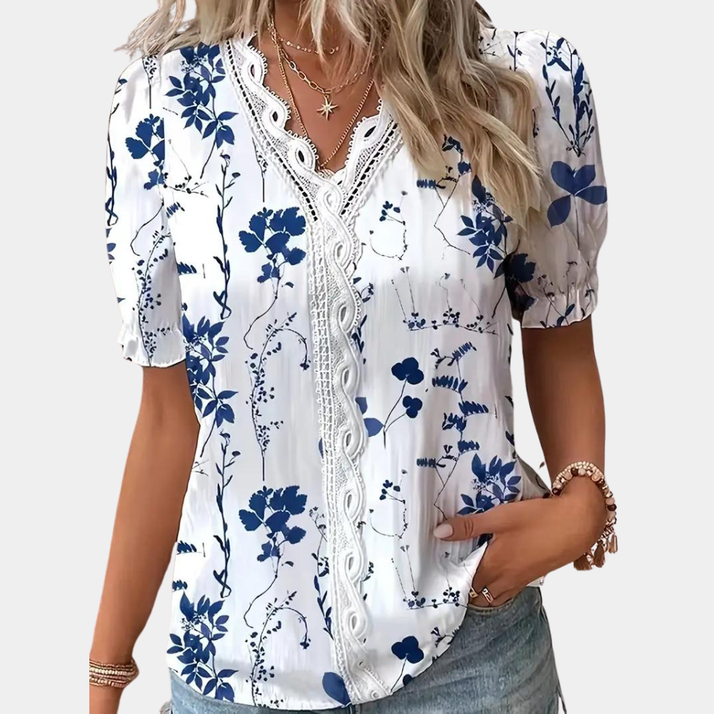 Livia | Bloemen Blouse met Kantdetail