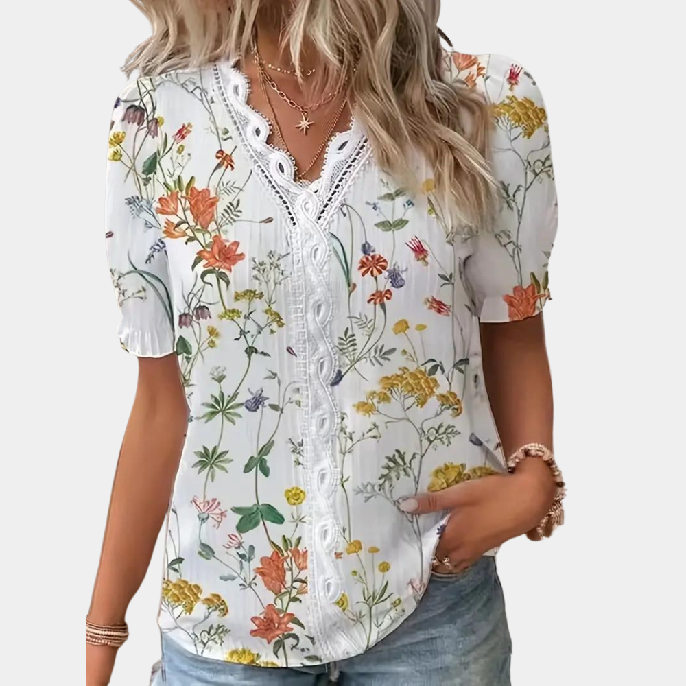 Livia | Bloemen Blouse met Kantdetail