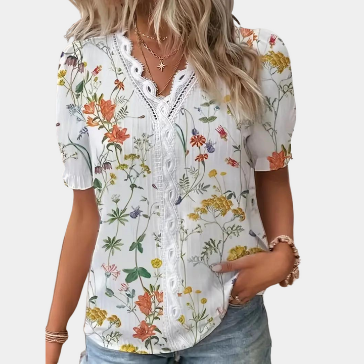 Livia | Bloemen Blouse met Kantdetail