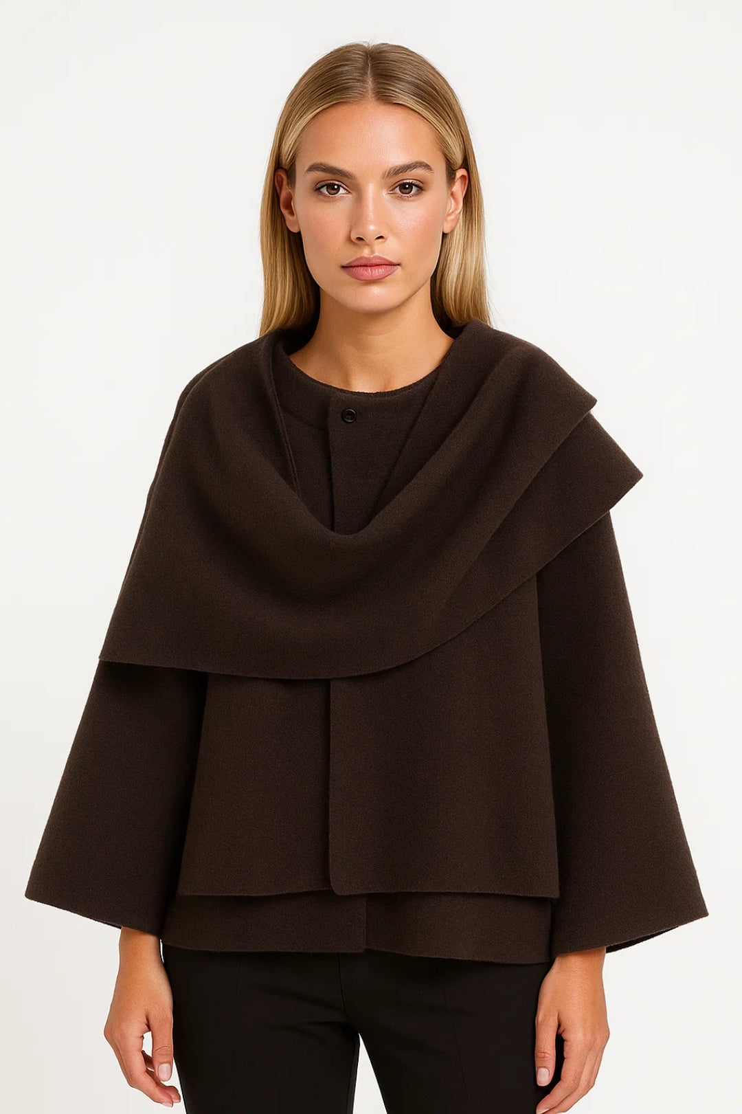 Aya | Oversized Poncho Trui met Hoge Kraag