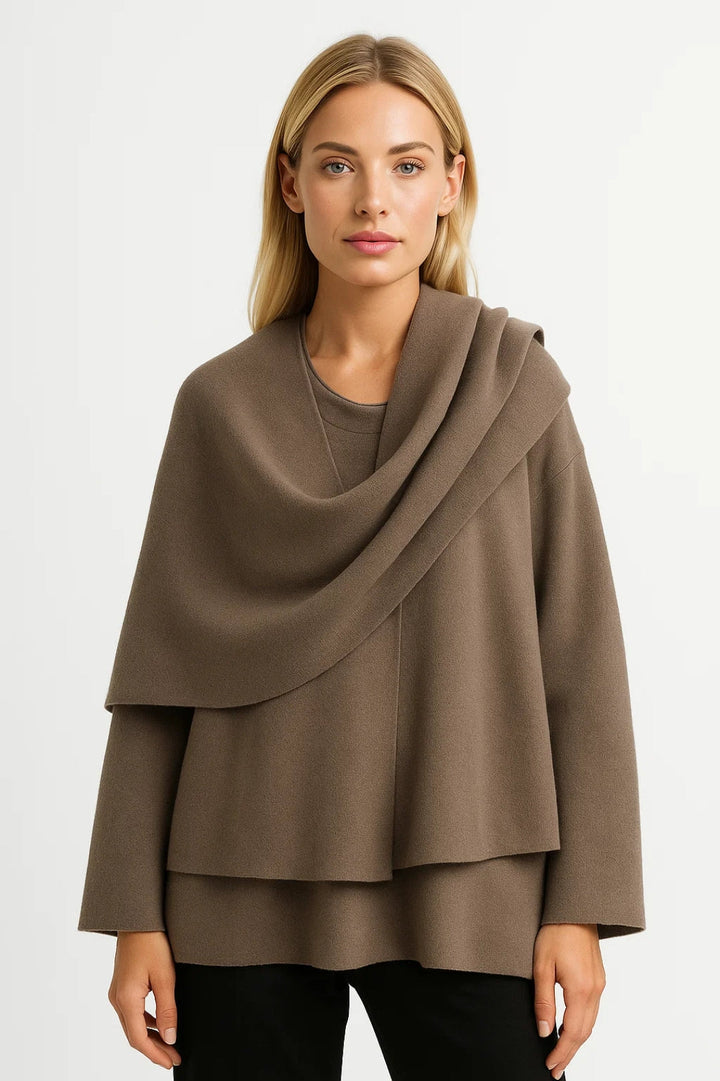 Aya | Oversized Poncho Trui met Hoge Kraag