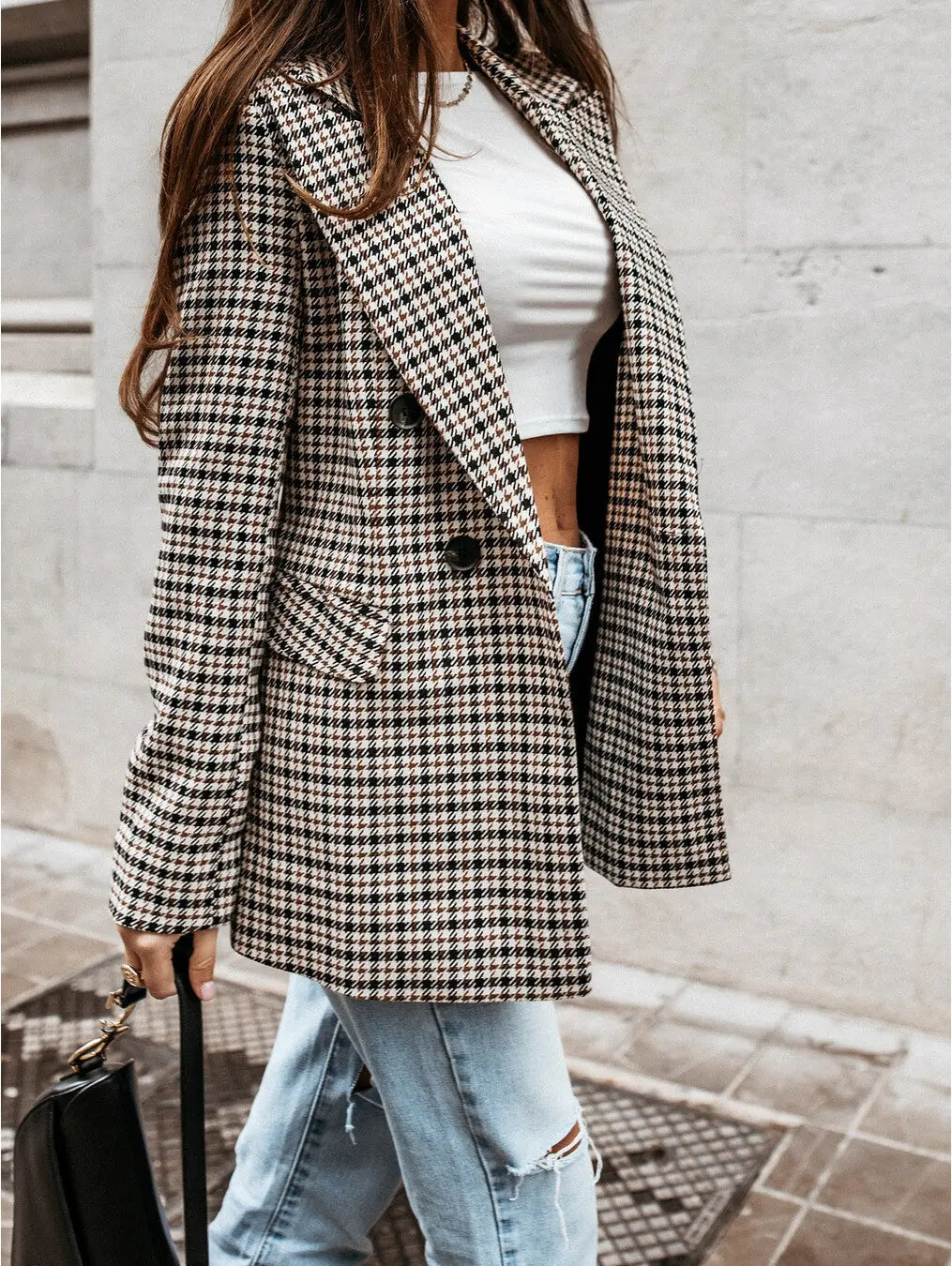 Sanne | Geruite Blazer met Double Breasted Sluiting