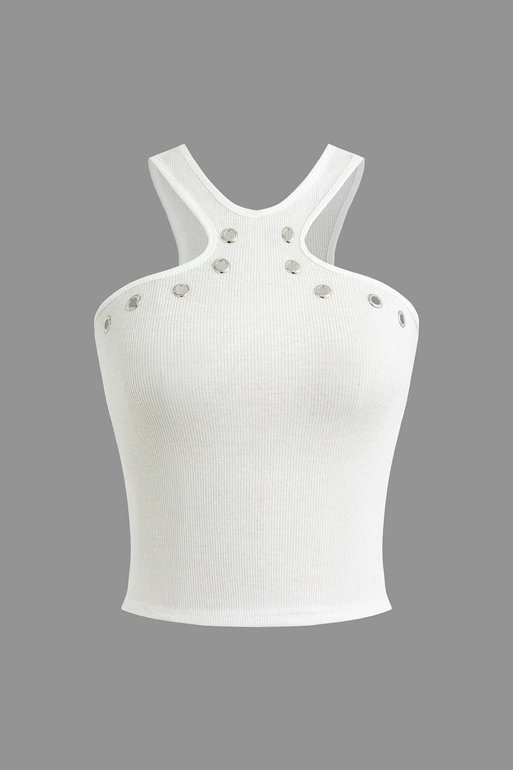 Noor | Ribbed Halter Top met Eyelet Details