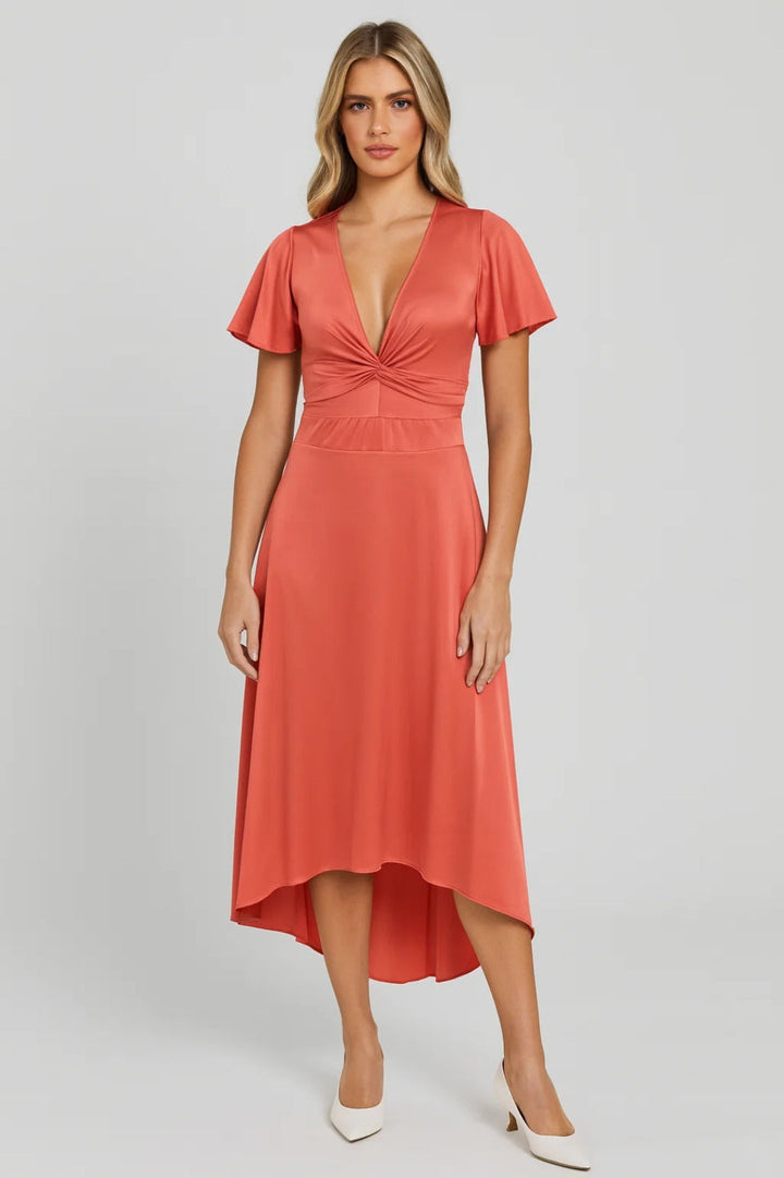 Chloë |  Midi Jurk Met Gedrapeerde Taille