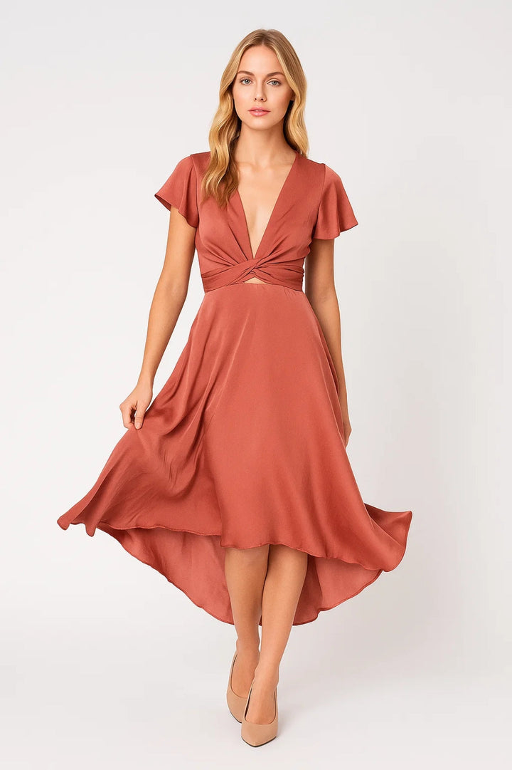 Mila | Asymmetrische Midi Jurk met Twist Detail