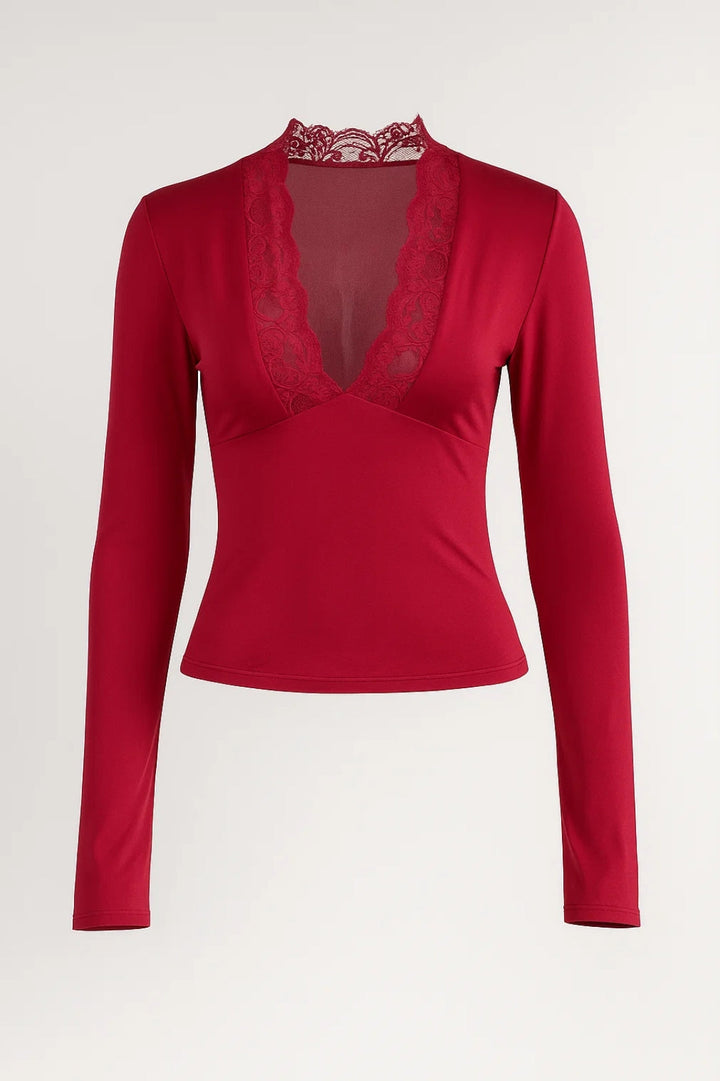 Benthe | Elegante Top met Kant V Hals
